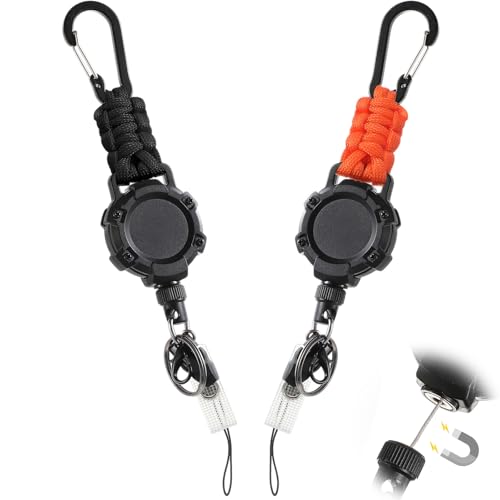Cunno Robuster, einziehbarer Schlüsselanhänger mit Magnetverschluss, ausziehbarer Paracord-Ausweishalter, Ausweishalter, Schlüsselanhänger mit 66 cm Stahlschnur, Schlüsselring, Handy-Haltegurt, 2 von Cunno