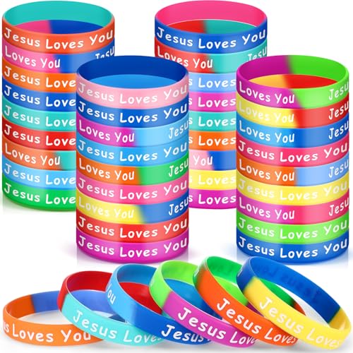 Cunno Silikon-Armbänder mit Aufschrift "Jesus Loves You", 12 Stile, bunt, christlich, religiöse, inspirierende Armbänder, Kirchengeschenke für Männer, Frauen, Teenager, Erwachsene, Schule, Party von Cunno