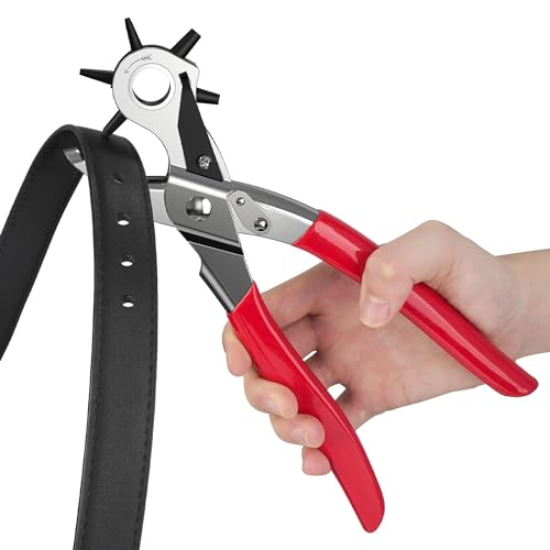 Leather Hole Punch Belt Puncher, Heavy Duty Revolving Plier Tool Multi Sized for Crafts, Card, Rubber,Dog Collars, Saddles, DIY Home or Craft Projects (konventionell-02) von Cunsieun