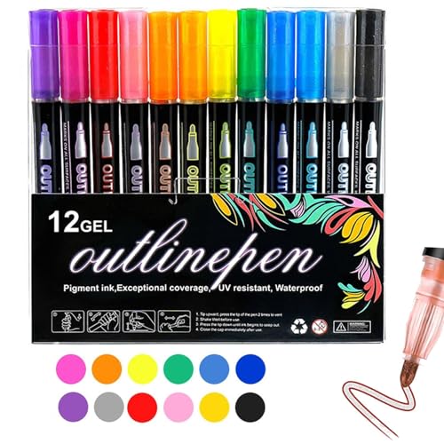Farb-Lichtstab, Graffiti-Stifte, Glitzerstifte, Konturenmarker, Metallic-Marker, Doppel-Linien-Konturenstift, Marker-Sets zum Malen, Zeichnen, Geschenkkarten, Kritzeln (12-farbiges Set Farb-Lichtstab, Graffiti-Stifte, Glitzerstifte, Konturenmarker, Metallic-Marker, Doppel-Linien-Konturenstift, Marker-Sets zum Malen, Zeichnen, Geschenkkarten, Kritzeln (12-farbiges Set von CupitiDU