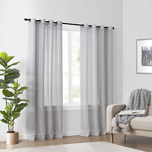 CurtainFresh Arm & Hammer Moderne geruchsneutralisierende durchscheinende Voile-Vorhänge für Schlafzimmer oder Wohnzimmer (Einzelbahn), 150 x 160 cm, Hellgrau von CurtainFresh