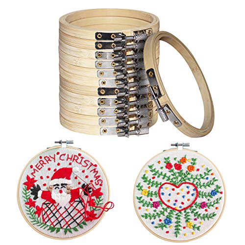 12 Stück Stickrahmen Kreuzstich Stickrahmen Set - 10cm Holz Bambus Hoop Ring Stickerei Hoop Einstellbar Nähen Bambus Kreis Set Holz Runde zum Basteln, Sticken, Nähen und DIY 12 Stück Stickrahmen Kreuzstich Stickrahmen Set - 10cm Holz Bambus Hoop Ring Stickerei Hoop Einstellbar Nähen Bambus Kreis Set Holz Runde zum Basteln, Sticken, Nähen und DIY von Curtzy