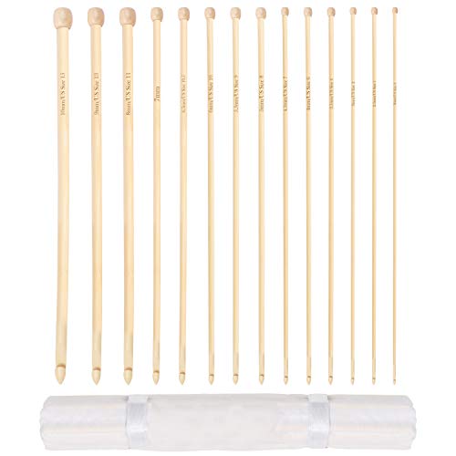 Curtzy Afghanische Tunesische Häkelnadel Bambus Set (14 Größen) – Häkelnadel Bambus je 35 cm – Größen 2 mm - 10 mm – Häkelnadeln Bambus Häkelnadel Set Holz zum Häkeln – Für Anfänger & Profis von Curtzy