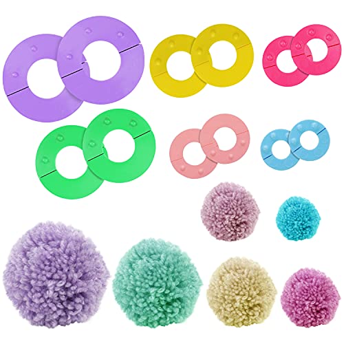 Curtzy Kunststoff Pompom Maker Set (6 Pack) - 6 Größen (2,5, 3,5, 4,5, 5,5, 7 & 9 cm) Puschel Basteln - Wiederverwendbare DIY Pom Pom Maker Fluff Ball Stricken Wolle & Garn Werkzeug von Curtzy