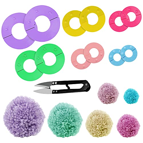 Curtzy Kunststoff Pompom Maker Set (6er Pack) mit Schneideschere - 6 Größen 2,5; 3,5; 4,5; 5,5; 7 & 9cm Puschel Basteln - Wiederverwendbare DIY Pom Pom Maker Fluff Ball Wolle Werkzeug von Curtzy