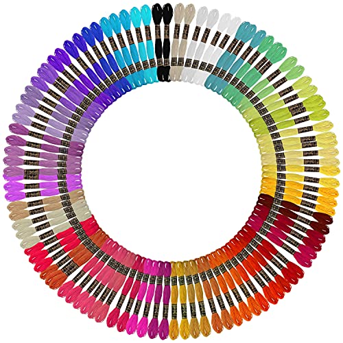 Curtzy Stickgarn Baumwolle Nähgarn Set (100 Stk) – 8m Bunte Wolle Baumwolle Garn in Regenbogen Farben 6-Strang – DIY Häkelgarn Baumwolle zum Basteln, Kreuzstich Stoff, Freundschaftsbänder, Nähfaden von Curtzy