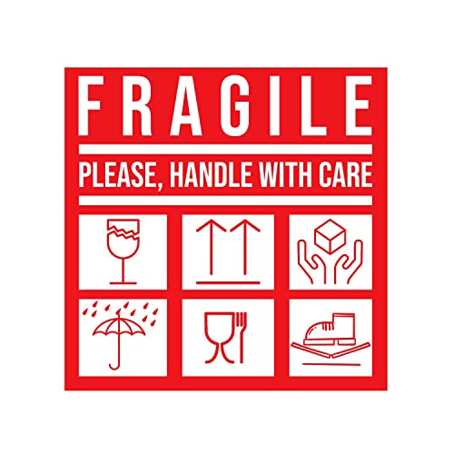 50 Stück Aufkleber Sticker Fragile Please Handle With Care Vorsicht Zerbrechlich Etiketten, Achtung Glas Bitte nicht werfen, 10x10cm (50) von CusoTec
