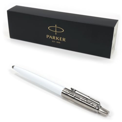 Personalisierter Parker Jotter Kugelschreiber Stift + Geschenkbox | Schaffen Sie ein ganz einzigartiges Geschenk | Lasergravur - Weiß von CustomDesign.Shop