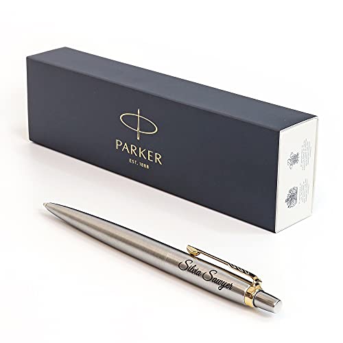 Personalisierter Parker Jotter SS Kugelschreiber Stift + Geschenkbox | Schaffen Sie ein ganz einzigartiges Geschenk | Lasergravur (Blaue Tinte) von CustomDesign.Shop