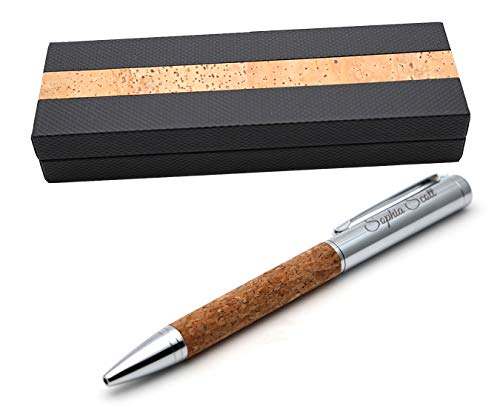 Personalisierter metallischer Kugelschreiber Stift aus Kork + Geschenkbox | Schaffen Sie ein ganz einzigartiges Geschenk | Lasergravur von CustomDesign.Shop