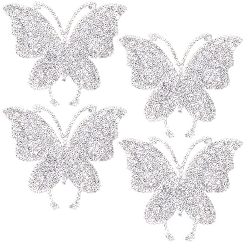 CustomyLife 4 x Strass-Schmetterling-Flicken zum Aufbügeln, weiße Perlen, zum Aufnähen, glitzernde Weihnachten, Valentinstag, Hochzeitskleid, Reparatur für Frauen, Brautschmuck, Kleidung, Jeans, CustomyLife 4 x Strass-Schmetterling-Flicken zum Aufbügeln, weiße Perlen, zum Aufnähen, glitzernde Weihnachten, Valentinstag, Hochzeitskleid, Reparatur für Frauen, Brautschmuck, Kleidung, Jeans, von CustomyLife