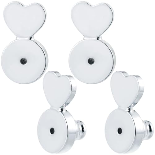 CustomyLife Ohrring-Verschlüsse aus Weißgold für hängende Ohren, Messing, Herz-Ohrring-Heber, Unterstützung für Rückseite, sichere flache Stopper-Bolzen für schwere Ohrringe, 2 Paar von CustomyLife