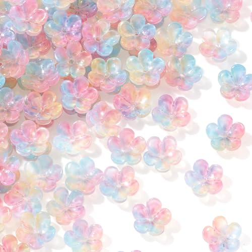 CustomyLife Pflaumenblüten-Perlen, 5-Petal-Farbverlauf, Acryl-Blumen-Perlen, Mini-Abstandshalter, Haar-Accessoires, Halloween, Weihnachten, für Armbänder, Ohrringe, Schmuckherstellung, Rosa, Blau, 100 von CustomyLife