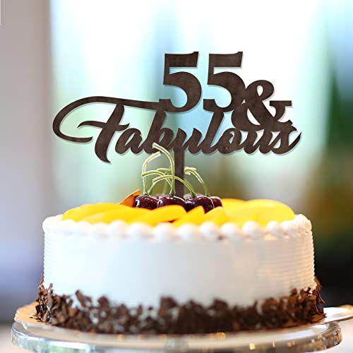 55 & Fabulous Cake Topper 55th Happy Birthday Cake Toppers Brown Wood 55 Years Old Birthday Party Favors Personalized Name Any Age Number 55th Anniversary Birthday Gifts For Men Women 15.2 cm von CustonCares
