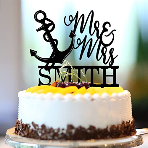 Anchor Nautical Mr & Mrs Silhouette Cake Toppers Acrylic Black Silhouette Customize Surname Est Date Romantic Bride & Groom Cake Topper For Engagement Bride to Be Wedding Decor Bridal Shower Gifts von CustonCares