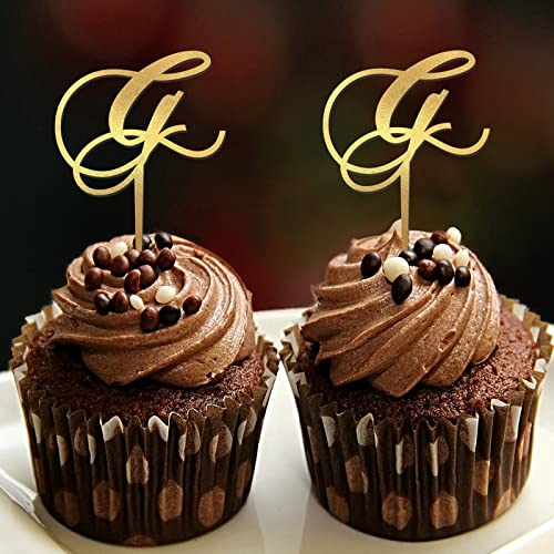Cupcake-Topper für Hochzeit, Buchstabe G, Monogramm, Initiale, Nachname für Hochzeit, Brautparty, Party, Geweih, Pfeil, Blume, Rose, personalisierbar, 26 Buchstaben, Hochzeitsgeschenk, 6 Stück von CustonCares