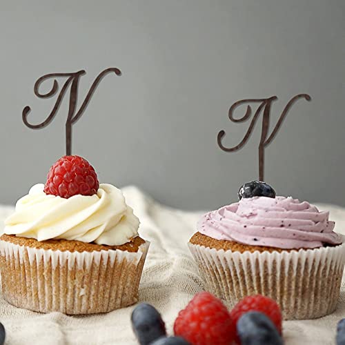 Cupcake-Topper für Hochzeit, Buchstabe N, Monogramm, Initiale, Nachname, Botanischer Kranz, Romantik für Hochzeit, Brautparty, Partyzubehör, wiederverwendbar, individuell, für jede Initiale und von CustonCares