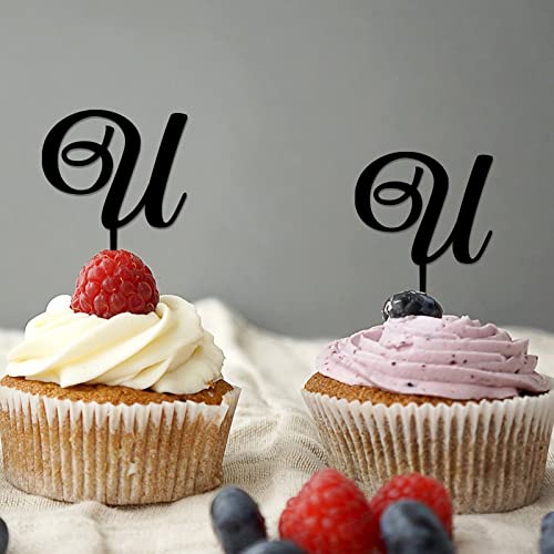 Cupcake-Topper für Hochzeit, Buchstabe U, Monogramm, Initiale, Nachname für Hochzeit, Brautparty, Party, Romantik, wiederverwendbar, Blumenkranz, personalisierbar, 26 Buchstaben von CustonCares