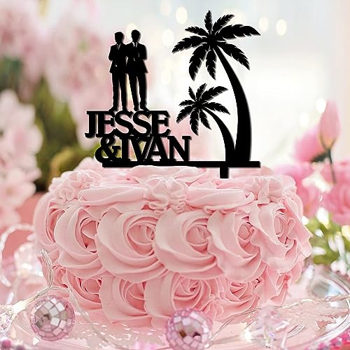 Cupcake-Topper für schwule und lesbische Torten, Motiv: Herr & Herr Tropische Pärchen, für Hochzeit, Gender Reveal, Backen, Kuchendekorationen, niedliches männliches Paar, LGBTQ+, Acryl, Schwarz Cupcake-Topper für schwule und lesbische Torten, Motiv: Herr & Herr Tropische Pärchen, für Hochzeit, Gender Reveal, Backen, Kuchendekorationen, niedliches männliches Paar, LGBTQ+, Acryl, Schwarz von CustonCares