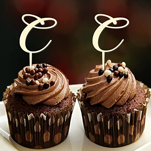 Cupcake-Topper mit Buchstabe C, Monogramm, Initiale, Nachname, botanischer Kranz, elegant, für Hochzeit, Brautparty, Party, Gastgeschenke, wiederverwendbar, Buchstaben-Design, Farbe von CustonCares