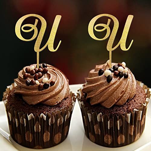 Cupcake-Topper mit Buchstabe U, Monogramm, Initiale, Nachname für Hochzeit, Verlobung, Party, Dekoration, eleganter Lorbeerkranz, personalisierbar, 26 Buchstaben, Geburtstagsgeschenk, 6 Stück Cupcake-Topper mit Buchstabe U, Monogramm, Initiale, Nachname für Hochzeit, Verlobung, Party, Dekoration, eleganter Lorbeerkranz, personalisierbar, 26 Buchstaben, Geburtstagsgeschenk, 6 Stück von CustonCares