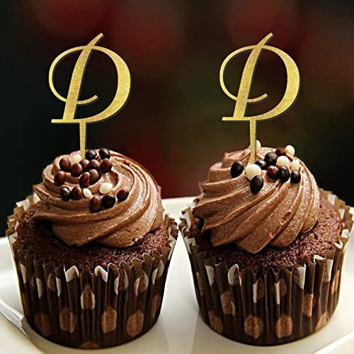 Cupcake-Topper mit Initiale D, Einzelbuchstabe, Monogramm, Name für Hochzeit, Verlobung, Party, romantisch, wiederverwendbar, Blumenkranz, Buchstaben-Design, Farbe, Brautparty, Geschenke, 6 Stück von CustonCares