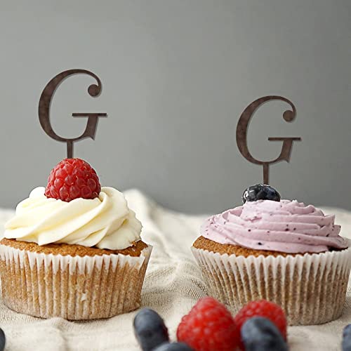 Cupcake-Topper mit Initiale G, Einzelbuchstabe, Monogramm, Name, braun, für Hochzeit, Brautparty, Party-Dekoration, lustig, wiederverwendbar, botanischer Kranz, personalisierbar, 26 Buchstaben Cupcake-Topper mit Initiale G, Einzelbuchstabe, Monogramm, Name, braun, für Hochzeit, Brautparty, Party-Dekoration, lustig, wiederverwendbar, botanischer Kranz, personalisierbar, 26 Buchstaben von CustonCares