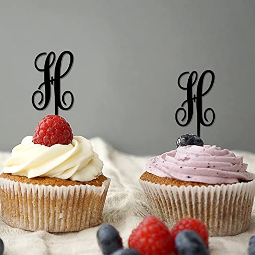 Cupcake-Topper mit Initiale H, Hochzeitsbuchstabe, Monogramm, Name für Hochzeitstag, Kuchendekoration, romantisches Geweih, Pfeil, Blume, Rose, personalisierbar, 26 Buchstaben, Brautparty, Geschenke von CustonCares