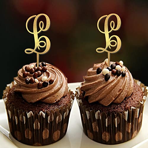 Cupcake-Topper mit Initiale L, Hochzeitsbuchstaben, Monogramm, Name für Hochzeit, Brautparty, Kuchendekoration, elegante wiederverwendbare Zweige, Blatt, individuell, jede Initiale Verlobung von CustonCares