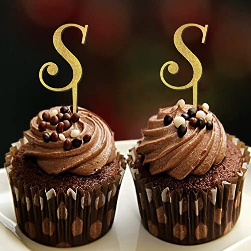 Cupcake-Topper mit Initiale S, Einzelbuchstabe, Monogramm, Name für Hochzeit, Verlobung, Party, Romantik, wiederverwendbar, botanischer Kranz, personalisierbar, 26 Buchstaben, Geburtstagsgeschenk, 6 von CustonCares
