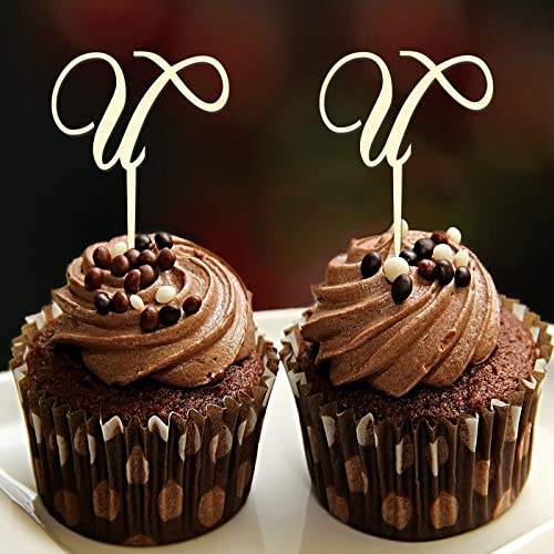 Cupcake-Topper mit Initiale U, Einzelbuchstabe, Monogramm, Name für Hochzeitstag, Party, Gastgeschenke, elegantes Geweih, Pfeil, Blume, Rose, individuell, jedes Initialen-Junggesellinnenabschied, 6 von CustonCares