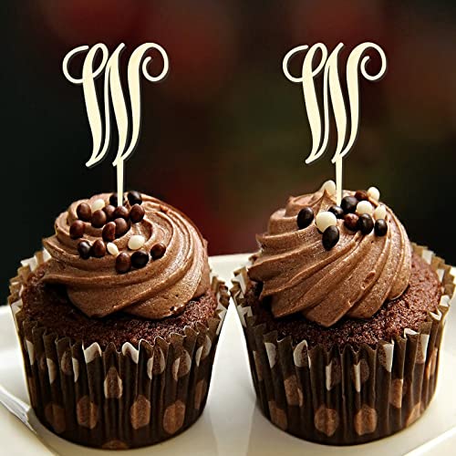 Cupcake-Topper mit Initiale W, Einzelbuchstabe, Monogramm, Name für Hochzeit, Brautparty, Party, Dekoration, ländlicher Blumenkranz, personalisierbar, 26 Buchstaben, Junggesellinnenabschied, 6 Stück Cupcake-Topper mit Initiale W, Einzelbuchstabe, Monogramm, Name für Hochzeit, Brautparty, Party, Dekoration, ländlicher Blumenkranz, personalisierbar, 26 Buchstaben, Junggesellinnenabschied, 6 Stück von CustonCares