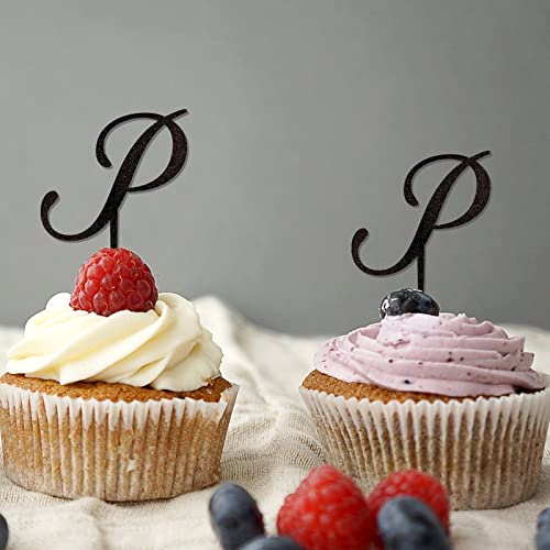 Cupcake-Topper mit Monogramm-Buchstabe P, Initiale, einzelner Buchstabe, Name, botanischer Kranz, rustikal, für Hochzeit, Verlobung, Party, Dekorationen, personalisieren Sie Ihre eigenen von CustonCares