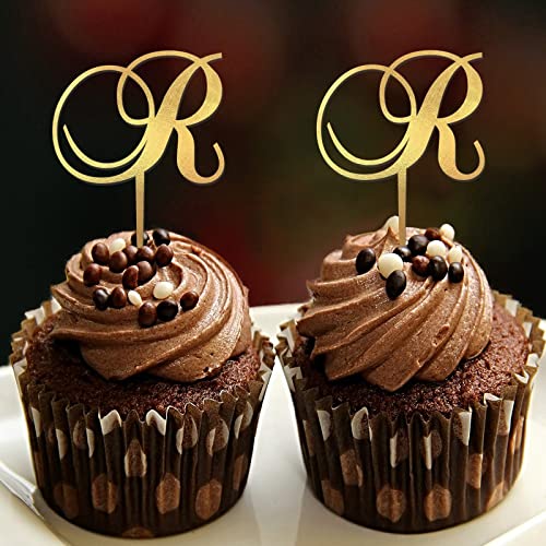 Cupcake-Topper mit Monogramm-Buchstabe R, Initiale, einzelner Buchstabe, Name, botanischer Kranz, Land für Hochzeitstag, Party-Dekoration, personalisierbar, 26 Buchstaben, Brautparty, Geschenke, 6 von CustonCares