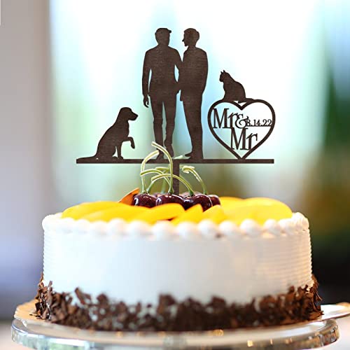 Gay Cake Topper Gay His And His With Dog Cat Silhouette Love Gay Wedding Party Favors Personalized Gay Wedding Engagement Gifts Brown Wood 15,2 cm von CustonCares
