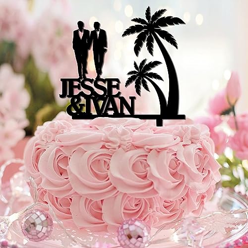 Gay Couple Mr & Mr Tropical Cake Topper Tree with Grooms Date Gays Cupcake Toppers Gay And Lesbian Acrylic Black Graduation Nuptial Cake Supplies Decorations Fabulous Gifts for Adults Men von CustonCares