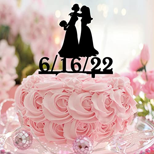 Hochzeitsparty-Zubehör für Bräute, Retro-Stil, zwei Bräute, Hochzeitstortenaufsatz, Silhouette, LGBTQ, individueller Name, Hochzeit, Datum, Kuchendekoration, Damen, Hochzeitsgeschenke, Acryl, Schwarz Hochzeitsparty-Zubehör für Bräute, Retro-Stil, zwei Bräute, Hochzeitstortenaufsatz, Silhouette, LGBTQ, individueller Name, Hochzeit, Datum, Kuchendekoration, Damen, Hochzeitsgeschenke, Acryl, Schwarz von CustonCares