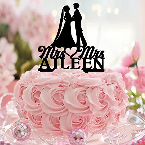 Hochzeitstortenaufsatz, Aufschrift "Mrs and Mrs", lustige Party-Dekoration, zwei Bräute, Silhouette, 2 Frauen, personalisierbar, Name, Hochzeit, Datum, Kuchendekoration, Lesbisches Paar, Geschenk Hochzeitstortenaufsatz, Aufschrift "Mrs and Mrs", lustige Party-Dekoration, zwei Bräute, Silhouette, 2 Frauen, personalisierbar, Name, Hochzeit, Datum, Kuchendekoration, Lesbisches Paar, Geschenk von CustonCares