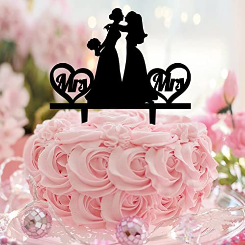 Hochzeitstortenaufsatz "Mrs And Mrs", Land-Design, zwei Bräute, Silhouette, zwei Frauen, individueller Name, Hochzeit, Datum, Kuchendekoration, Lesbisches Paar, Geschenke, Acryl, Schwarz Hochzeitstortenaufsatz "Mrs And Mrs", Land-Design, zwei Bräute, Silhouette, zwei Frauen, individueller Name, Hochzeit, Datum, Kuchendekoration, Lesbisches Paar, Geschenke, Acryl, Schwarz von CustonCares