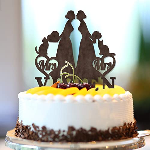 Hochzeitstortenaufsatz "Mrs and Mrs", Holz, mit Hund, Katze, Lesben, zwei Bräute, Silhouette, Lesben, LGBTQ, Hochzeitstortendekoration, personalisierbar, Name, Datum, Lesbisches Paar, Geschenke, 15,2 Hochzeitstortenaufsatz "Mrs and Mrs", Holz, mit Hund, Katze, Lesben, zwei Bräute, Silhouette, Lesben, LGBTQ, Hochzeitstortendekoration, personalisierbar, Name, Datum, Lesbisches Paar, Geschenke, 15,2 von CustonCares