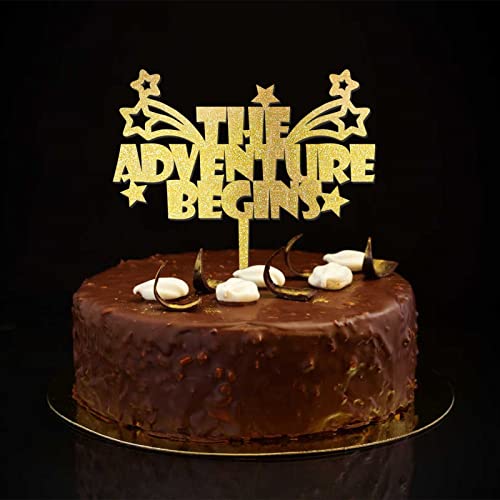 Hochzeitstortenaufsatz mit englischem Zitat "The Adventure Begins", glitzernd, goldfarben, personalisierbar, Retro-Kuchenaufsatz für Brautparty, Junggesellinnenabschied, Hochzeitsgeschenke für Paare Hochzeitstortenaufsatz mit englischem Zitat "The Adventure Begins", glitzernd, goldfarben, personalisierbar, Retro-Kuchenaufsatz für Brautparty, Junggesellinnenabschied, Hochzeitsgeschenke für Paare von CustonCares