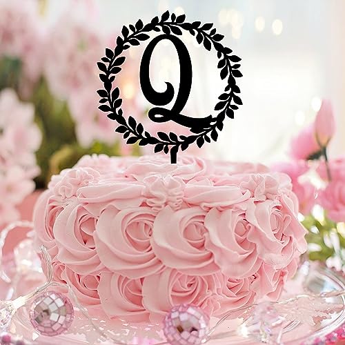 Initial Letter L Cake Topper Monogramm Wreath Black Happy Birthday Cake Topper Geometric Rustic Flowers Acrylic Black Nuptial Birthday Decoration Supplies Funny Gifts for Men Adults von CustonCares