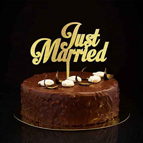 Just Married Tortenaufsatz "Mr & Mrs", personalisierbar, für Brautparty, Junggesellinnenabschied, Hochzeitsgeschenke für Paare, Glitzer, Gold von CustonCares
