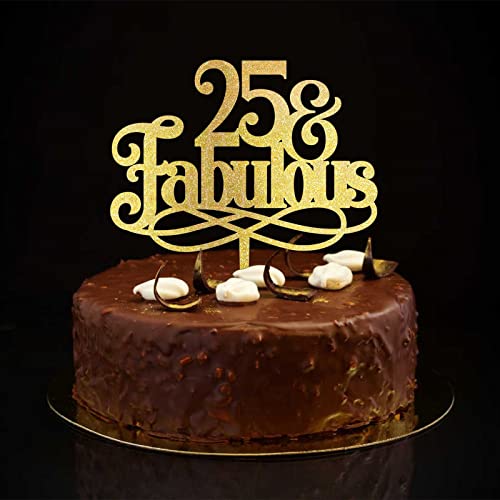 Kuchendekoration zum 25. Geburtstag, glitzernd, goldfarben, 25 und fabelhafte 25. Jahre, Party-Dekoration, personalisierter Name, jede Altersgruppe, 25. Jahrestag, Geburtstag, Andenken, Geschenke für von CustonCares