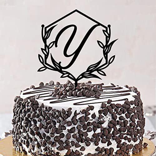 Monogramm Y Tortenaufsatz Buchstabe Name Blume Botanisch für Hochzeitstag Party Dekorationen Blumenkranz Land wiederverwendbar Hochzeitsgeschenke für Familie Freunde Acryl Schwarz von CustonCares