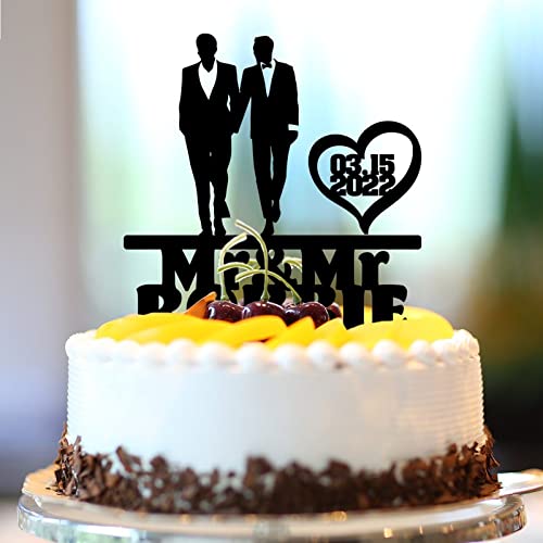 Mr & Mr Gay Hochzeitstortenaufsatz Acryl Schwarz Strand Gay Zwei Männer Hochzeit Kuchen Topper Silhouette Liebe Zwei Männer Hochzeit Party Supplies Personalisieren Name Datum Gay Paar Geschenke 15,2 von CustonCares