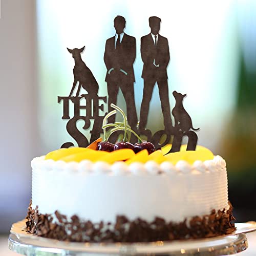 Mr & Mr Silhouette Hochzeitstortenaufsatz Gay His And His With Dog Cat Silhouette Love Two Mens Wedding Party Favors Personalisiert Name Est Date Gay Paar Geschenke Braun Holz 15,2 cm von CustonCares
