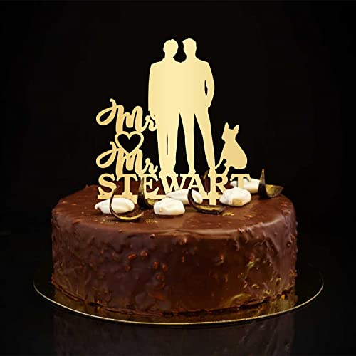Mr & Mr Silhouette Hochzeitstortenaufsatz Gay Two Men With Dog Cat Silhouette Love Gay Wedding Cake Decorations Customize Name Est Date Men Gifts Glitter Gold 15,2 cm von CustonCares
