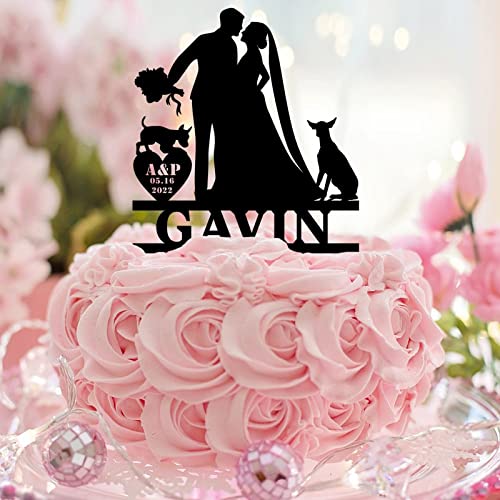 Mr & Mrs. Hochzeitstortenaufsatz, Silhouette, personalisierbar mit Hund, Katze, Strand, "Mr & Mrs", für Hochzeit, Brautparty, Party, Gastgeschenke, Brautparty, Geschenk, Acryl, Schwarz von CustonCares