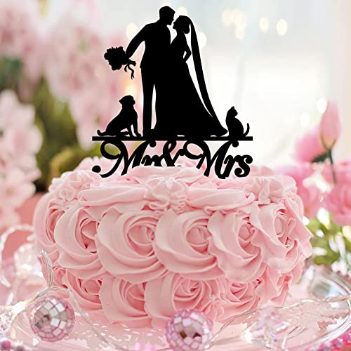 Mr & Mrs. Hochzeitstortenaufsatz, personalisierbar, Paare, Namen, Est Datum, Silhouette mit Hund, Katze, Strand, Braut und Bräutigam, Topper für Verlobung, Braut, Party, Dekoration, Hochzeitsgeschenke von CustonCares